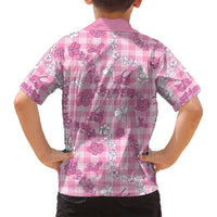 Alaka Aloha Hawaii Family Matching Off Shoulder Short Dress and Hawaiian Shirt Plumeria Lei With Palaka Motif - Polynesian Pride