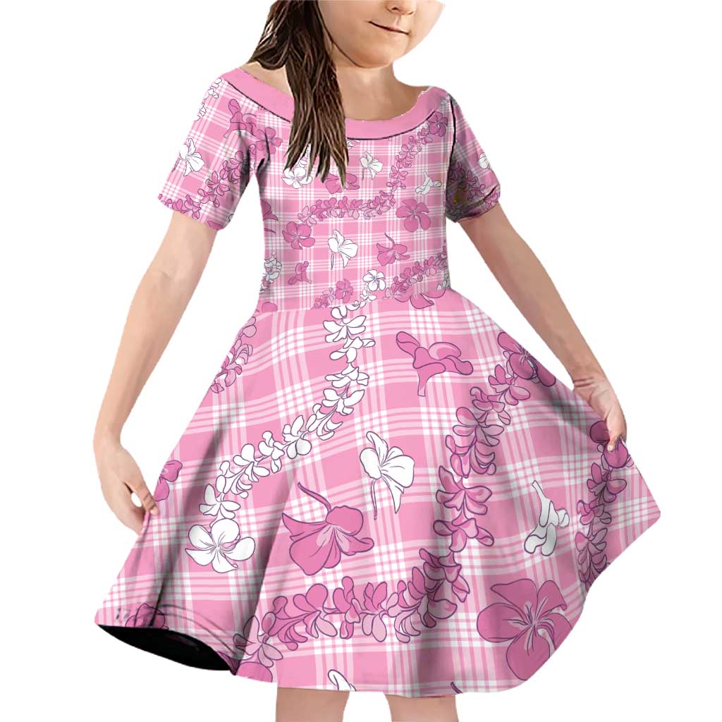 Alaka Aloha Hawaii Family Matching Off Shoulder Short Dress and Hawaiian Shirt Plumeria Lei With Palaka Motif - Polynesian Pride