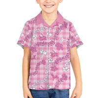 Alaka Aloha Hawaii Family Matching Off Shoulder Short Dress and Hawaiian Shirt Plumeria Lei With Palaka Motif - Polynesian Pride