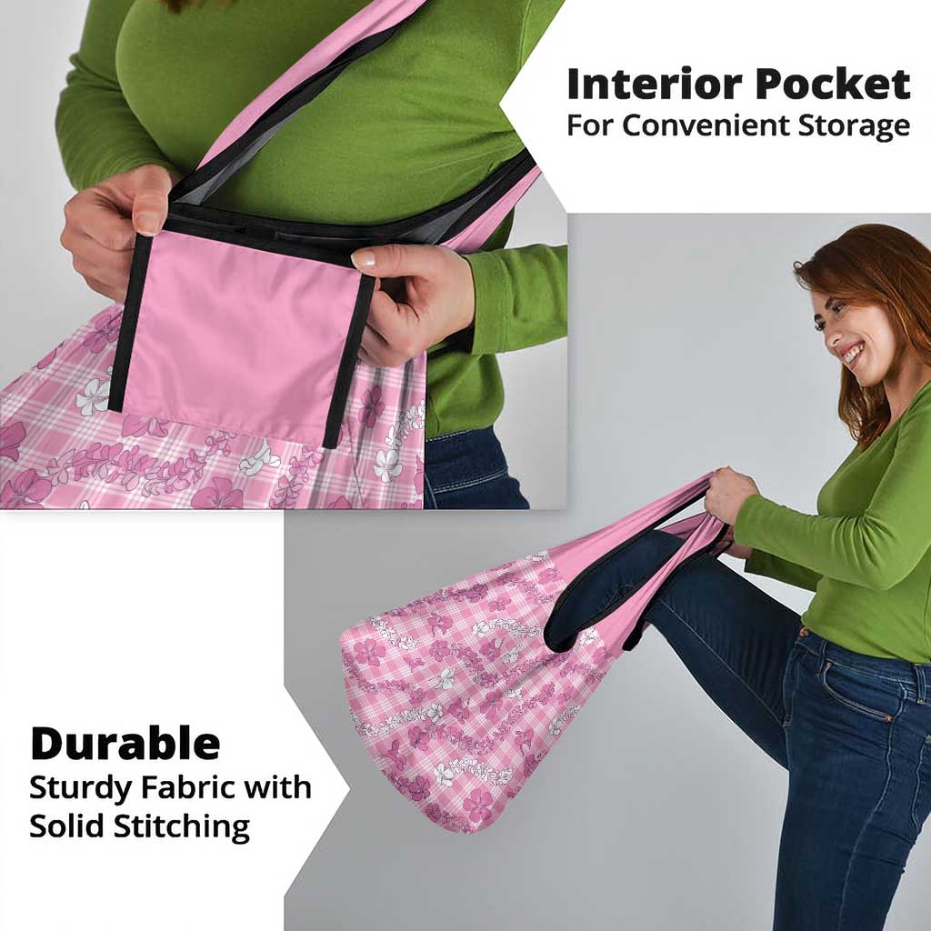 Alaka Aloha Hawaii Grocery Bag Plumeria Lei With Palaka Motif - Polynesian Pride