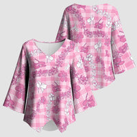 Alaka Aloha Hawaii Kimono Sleeve Blouse Plumeria Lei With Palaka Motif - Polynesian Pride