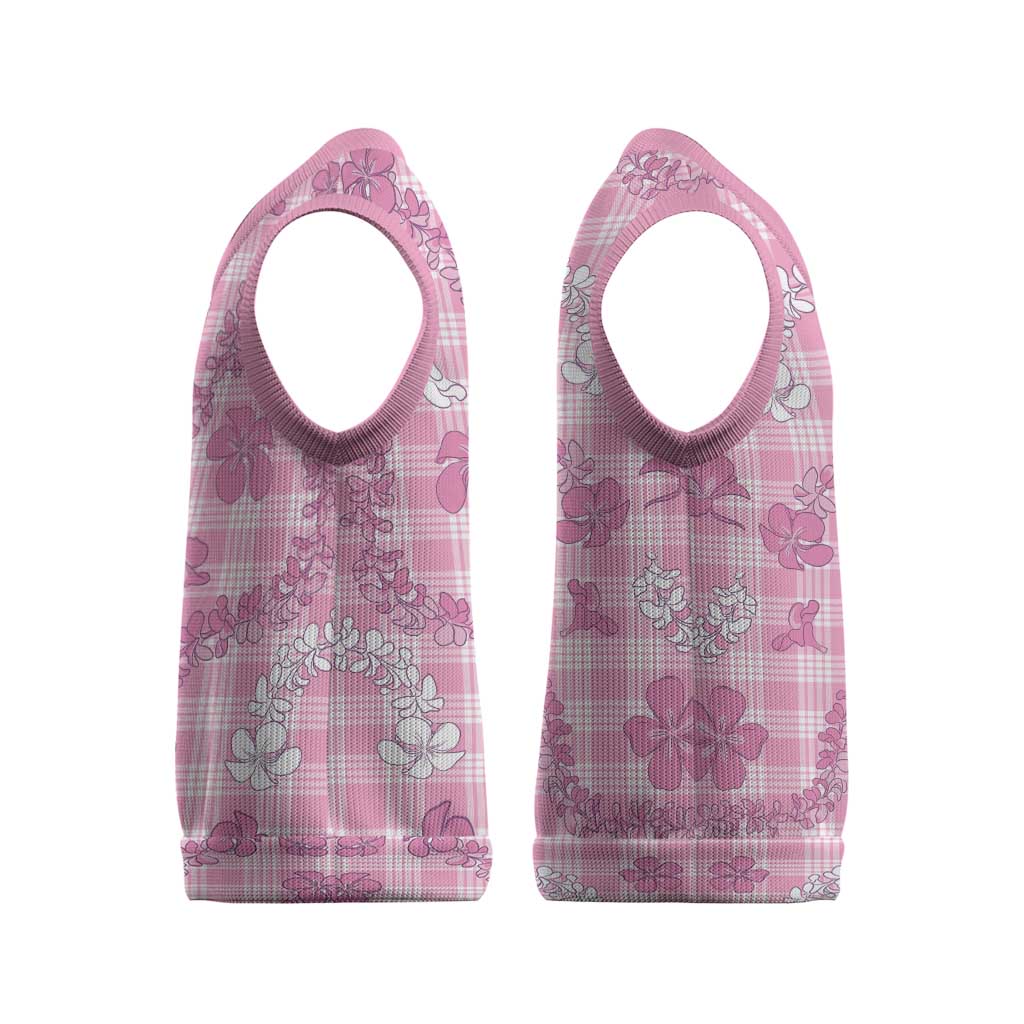 Alaka Aloha Hawaii Christmas Knitted V-Neck Vest Plumeria Lei With Palaka Motif - Polynesian Pride