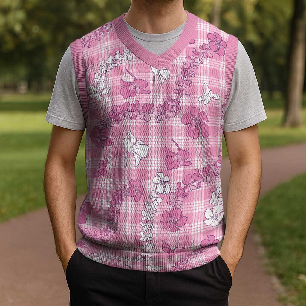 Alaka Aloha Hawaii Christmas Knitted V-Neck Vest Plumeria Lei With Palaka Motif - Polynesian Pride