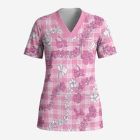 Alaka Aloha Hawaii Scrub Top Plumeria Lei With Palaka Motif LT14 Adult Pink - Polynesian Pride