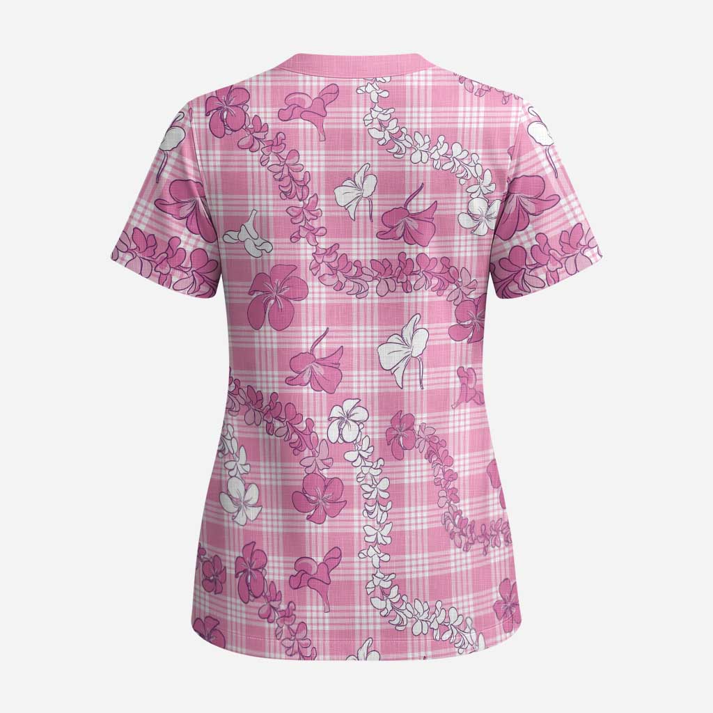 Alaka Aloha Hawaii Scrub Top Plumeria Lei With Palaka Motif LT14 - Polynesian Pride