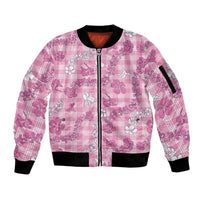 Alaka Aloha Hawaii Sleeve Zip Bomber Jacket Plumeria Lei With Palaka Motif - Polynesian Pride