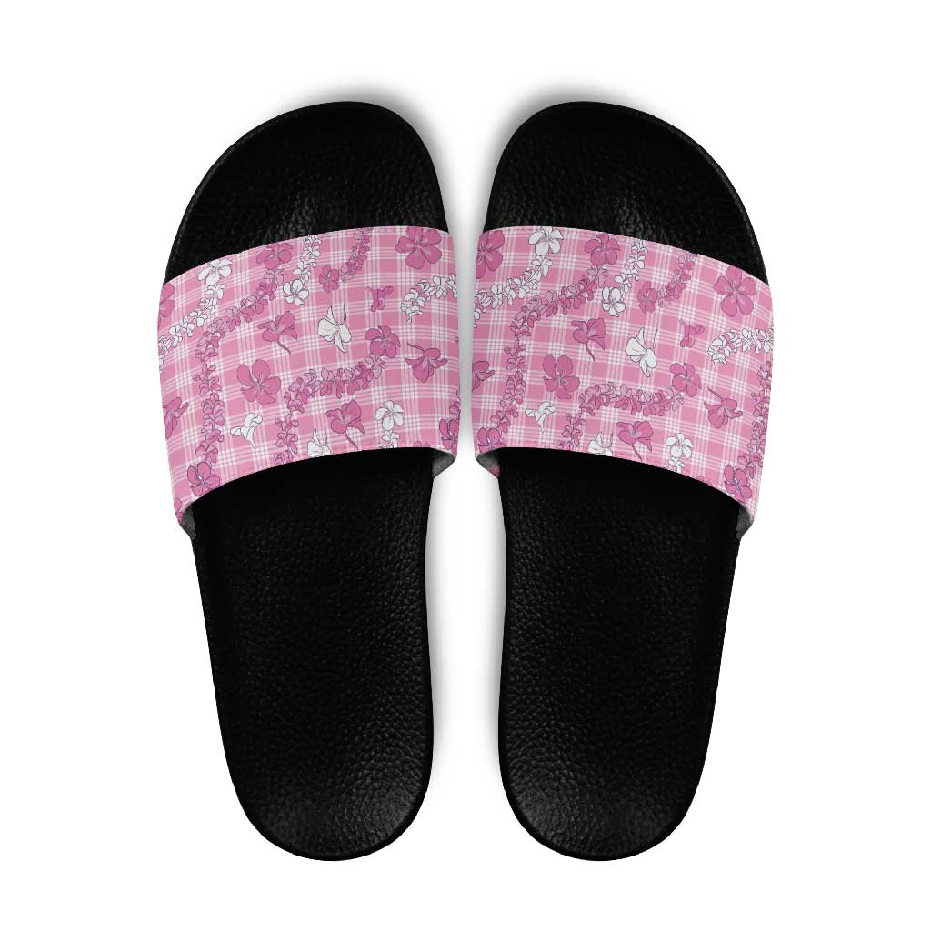 Alaka Aloha Hawaii Slide Sandals Plumeria Lei With Palaka Motif - Polynesian Pride