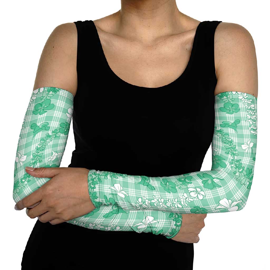 Omaomao Aloha Hawaii Arm Sleeves Plumeria Lei With Palaka Motif - Polynesian Pride