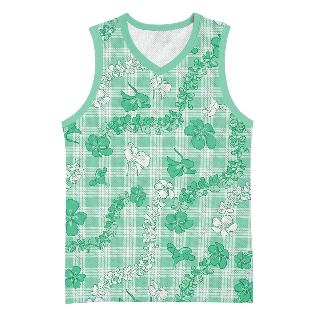 Omaomao Aloha Hawaii Basketball Jersey Plumeria Lei With Palaka Motif LT14 Unisex Green - Polynesian Pride
