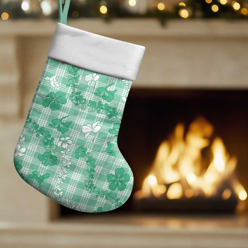 Omaomao Aloha Hawaii Christmas Stocking Plumeria Lei With Palaka Motif - Polynesian Pride