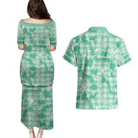 Omaomao Aloha Hawaii Couples Matching Puletasi and Hawaiian Shirt Plumeria Lei With Palaka Motif - Polynesian Pride