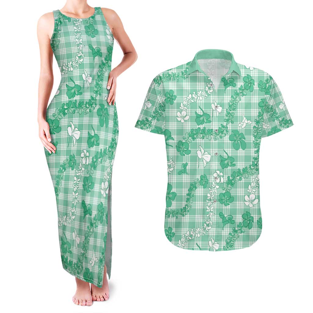 Omaomao Aloha Hawaii Couples Matching Tank Maxi Dress and Hawaiian Shirt Plumeria Lei With Palaka Motif - Polynesian Pride