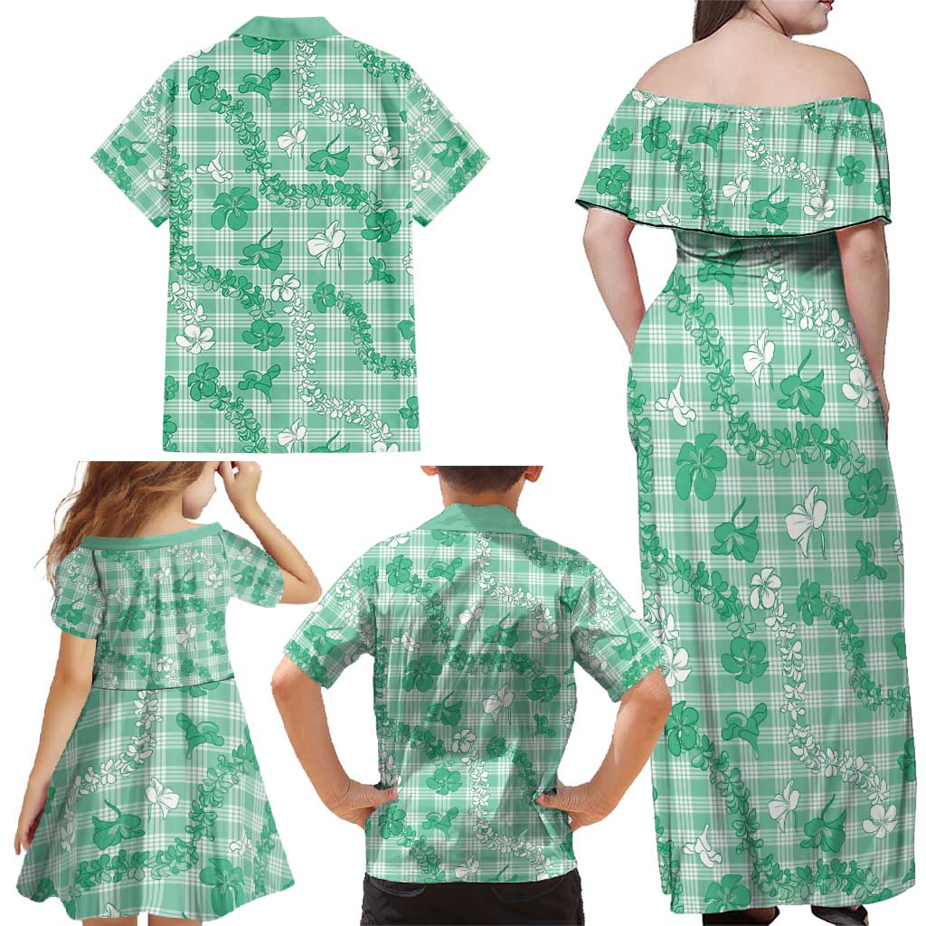 Omaomao Aloha Hawaii Family Matching Off Shoulder Maxi Dress and Hawaiian Shirt Plumeria Lei With Palaka Motif - Polynesian Pride