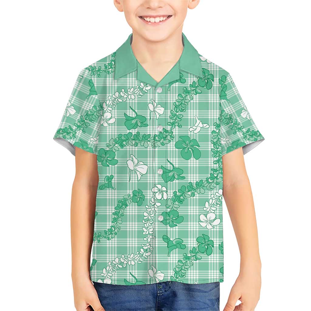 Omaomao Aloha Hawaii Family Matching Short Sleeve Bodycon Dress and Hawaiian Shirt Plumeria Lei With Palaka Motif - Polynesian Pride