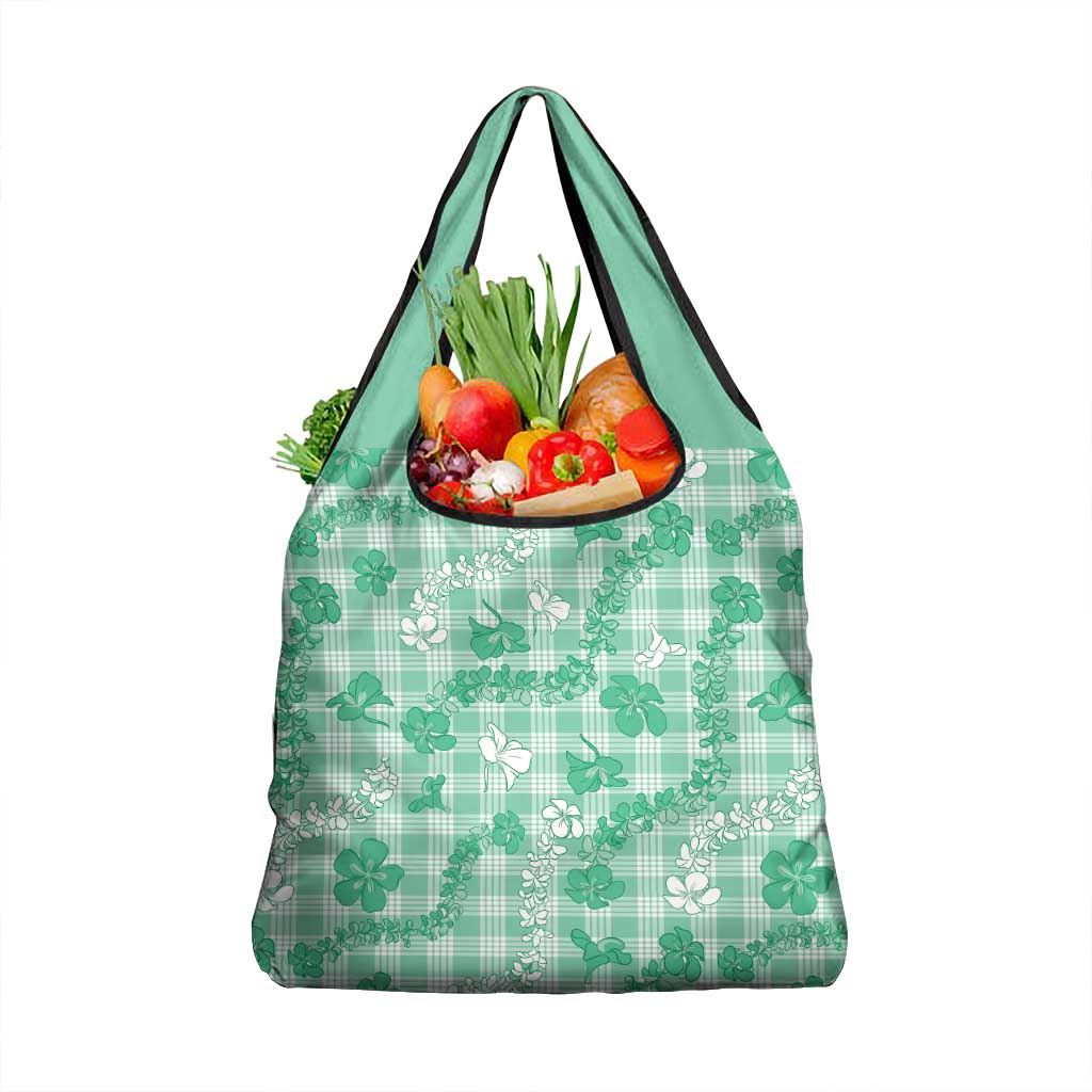 Omaomao Aloha Hawaii Grocery Bag Plumeria Lei With Palaka Motif - Polynesian Pride