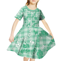 Omaomao Aloha Hawaii Kid Short Sleeve Dress Plumeria Lei With Palaka Motif - Polynesian Pride
