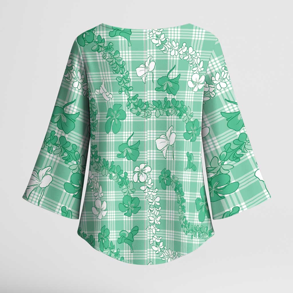 Omaomao Aloha Hawaii Kimono Sleeve Blouse Plumeria Lei With Palaka Motif - Polynesian Pride