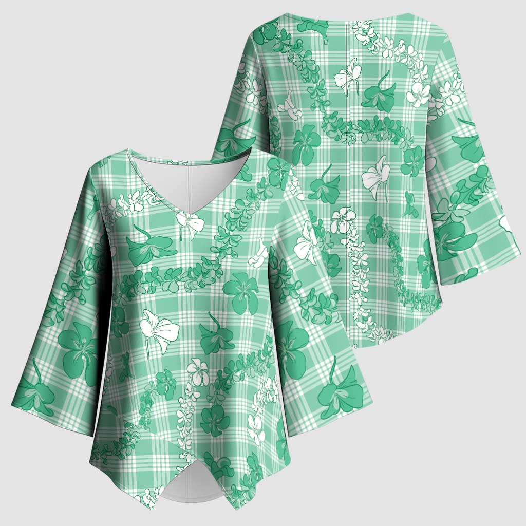 Omaomao Aloha Hawaii Kimono Sleeve Blouse Plumeria Lei With Palaka Motif - Polynesian Pride