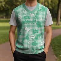 Omaomao Aloha Hawaii Christmas Knitted V-Neck Vest Plumeria Lei With Palaka Motif - Polynesian Pride