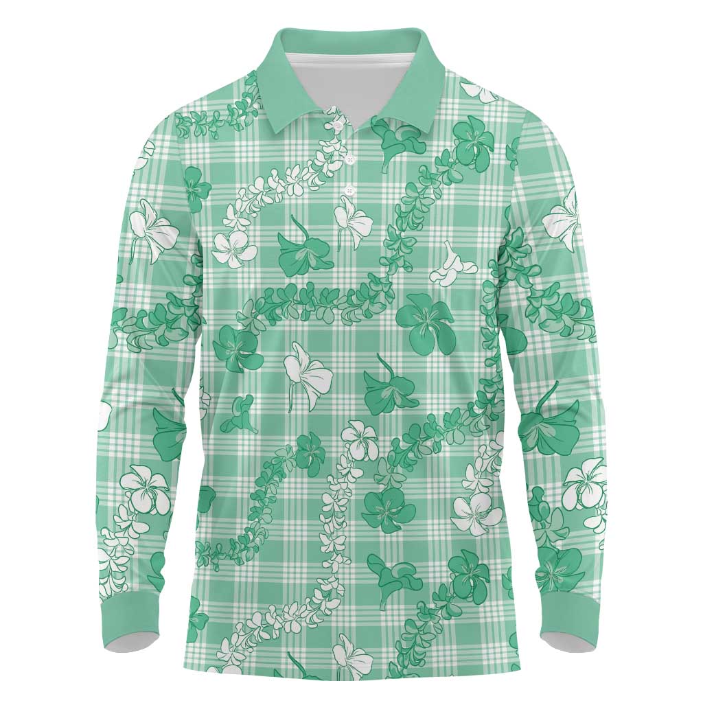 Omaomao Aloha Hawaii Long Sleeve Polo Shirt Plumeria Lei With Palaka Motif - Polynesian Pride