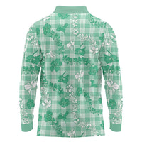 Omaomao Aloha Hawaii Long Sleeve Polo Shirt Plumeria Lei With Palaka Motif - Polynesian Pride