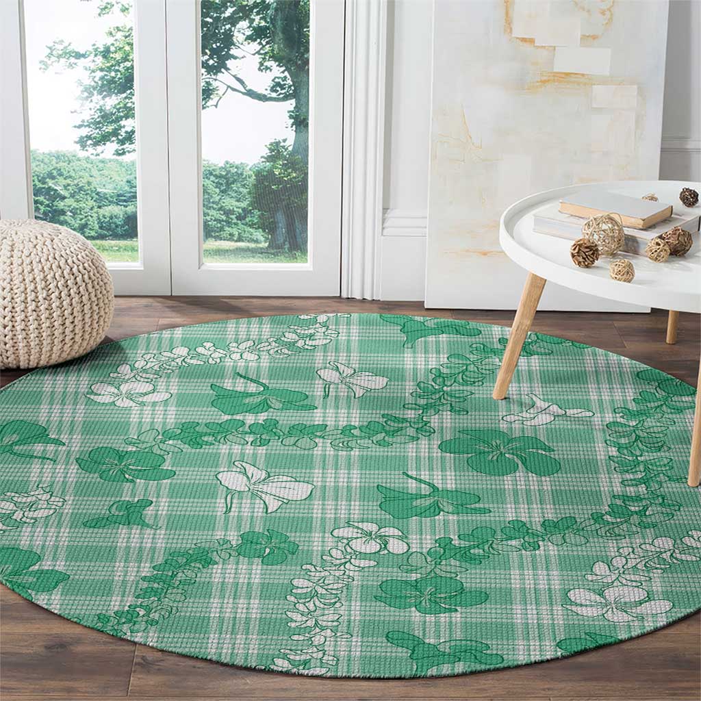 Omaomao Aloha Hawaii Round Carpet Plumeria Lei With Palaka Motif - Polynesian Pride