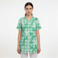 Omaomao Aloha Hawaii Scrub Top Plumeria Lei With Palaka Motif LT14 - Polynesian Pride