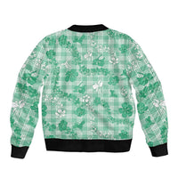 Omaomao Aloha Hawaii Sleeve Zip Bomber Jacket Plumeria Lei With Palaka Motif - Polynesian Pride