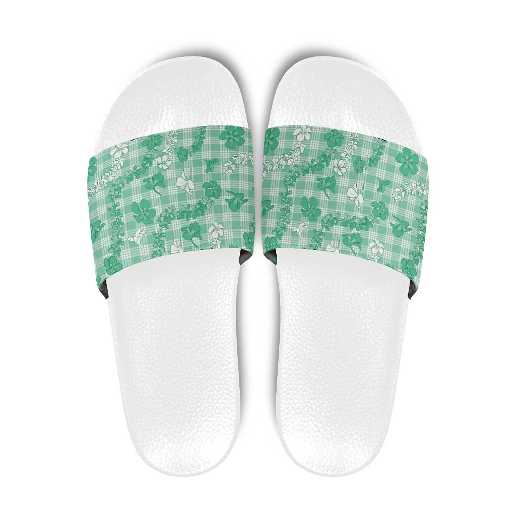 Omaomao Aloha Hawaii Slide Sandals Plumeria Lei With Palaka Motif - Polynesian Pride