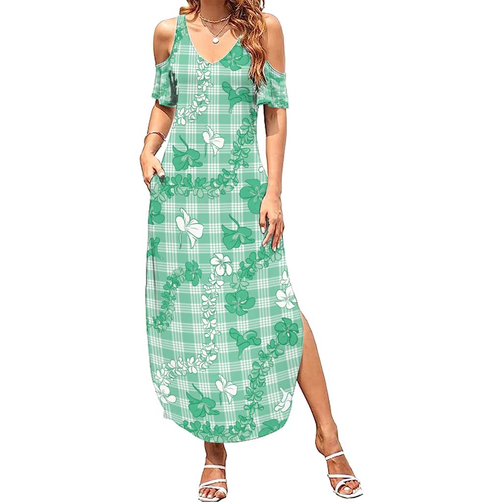 Omaomao Aloha Hawaii Summer Maxi Dress Plumeria Lei With Palaka Motif - Polynesian Pride