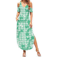 Omaomao Aloha Hawaii Summer Maxi Dress Plumeria Lei With Palaka Motif - Polynesian Pride