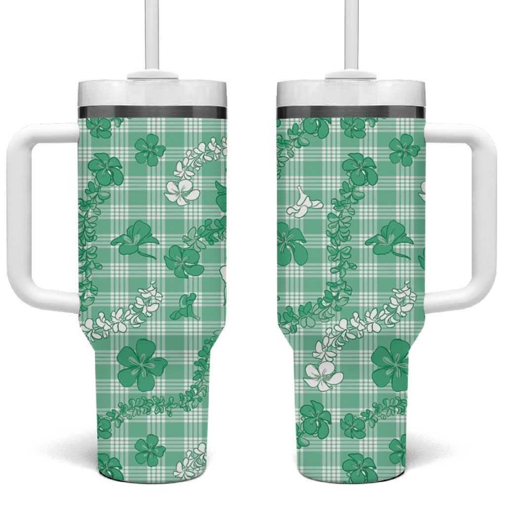 Omaomao Aloha Hawaii Tumbler With Handle Plumeria Lei With Palaka Motif - Polynesian Pride