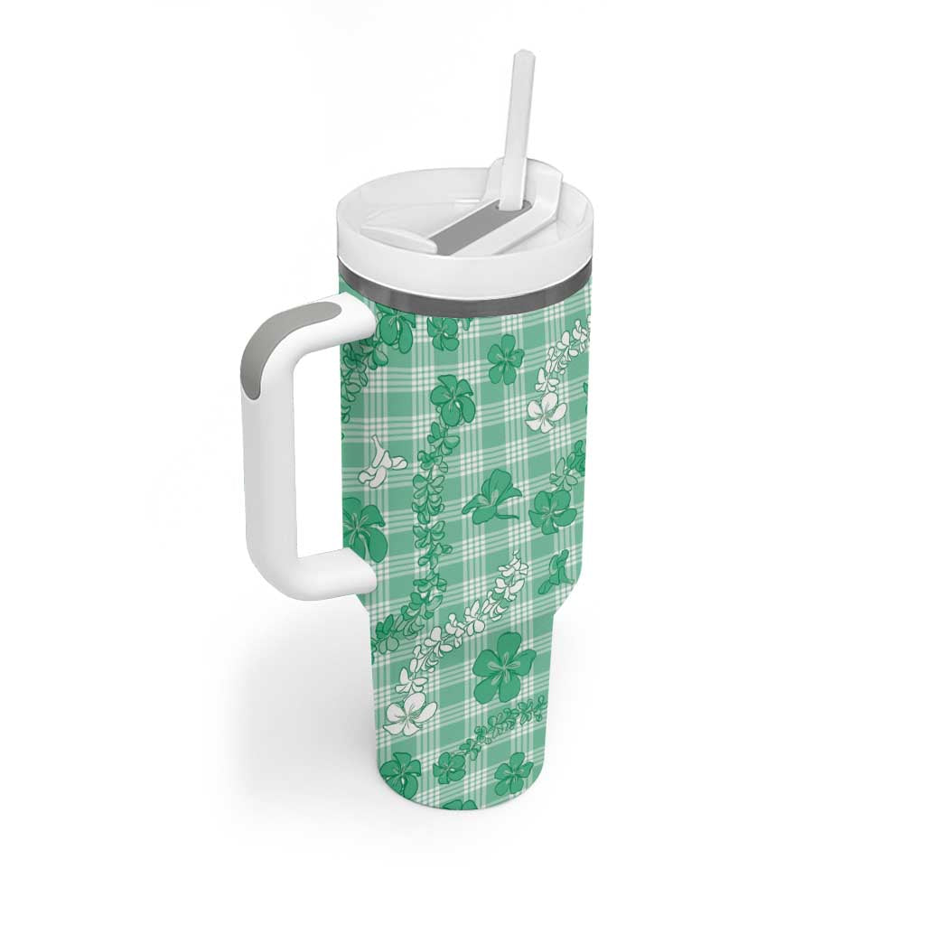 Omaomao Aloha Hawaii Tumbler With Handle Plumeria Lei With Palaka Motif - Polynesian Pride