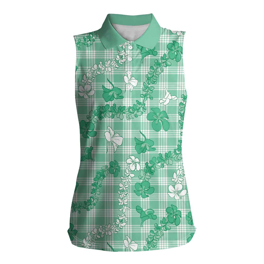 Omaomao Aloha Hawaii Women Sleeveless Polo Shirt Plumeria Lei With Palaka Motif - Polynesian Pride
