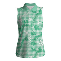 Omaomao Aloha Hawaii Women Sleeveless Polo Shirt Plumeria Lei With Palaka Motif - Polynesian Pride