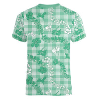 Omaomao Aloha Hawaii Women V-Neck T-Shirt Plumeria Lei With Palaka Motif - Polynesian Pride