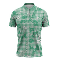 Omaomao Aloha Hawaii Zipper Polo Shirt Plumeria Lei With Palaka Motif - Polynesian Pride