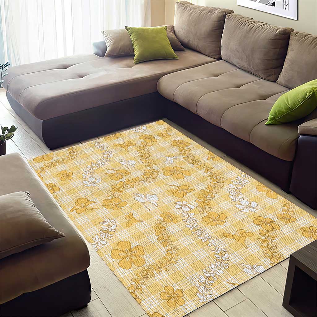 Melemele Aloha Hawaii Area Rug Plumeria Lei With Palaka Motif LT14 - Polynesian Pride