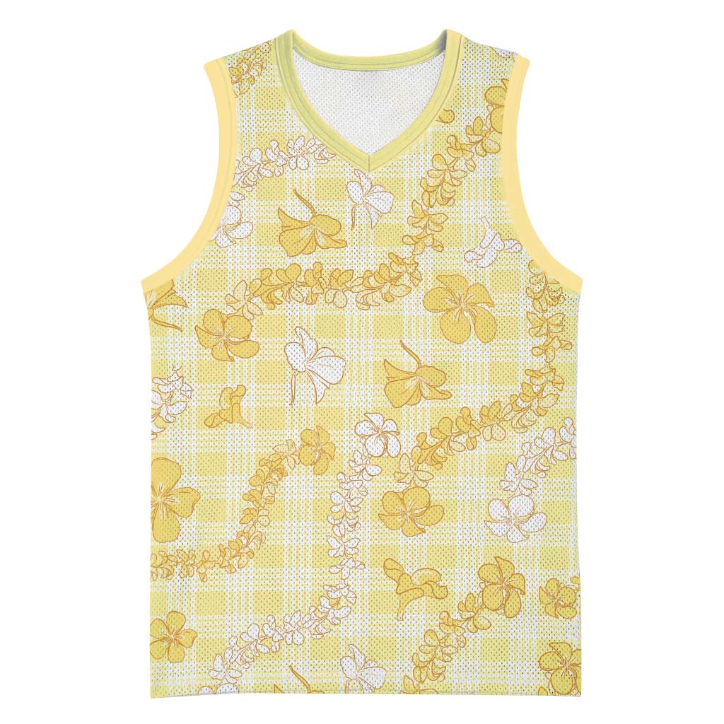 Melemele Aloha Hawaii Basketball Jersey Plumeria Lei With Palaka Motif LT14 Unisex Yellow - Polynesian Pride