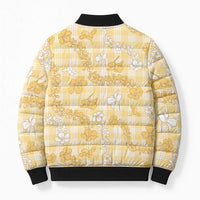 Melemele Aloha Hawaii Bomber Puffer Jacket Plumeria Lei With Palaka Motif - Polynesian Pride