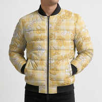 Melemele Aloha Hawaii Bomber Puffer Jacket Plumeria Lei With Palaka Motif - Polynesian Pride