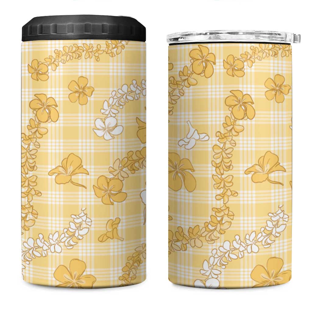 Melemele Aloha Hawaii 4 in 1 Can Cooler Tumbler Plumeria Lei With Palaka Motif - Polynesian Pride