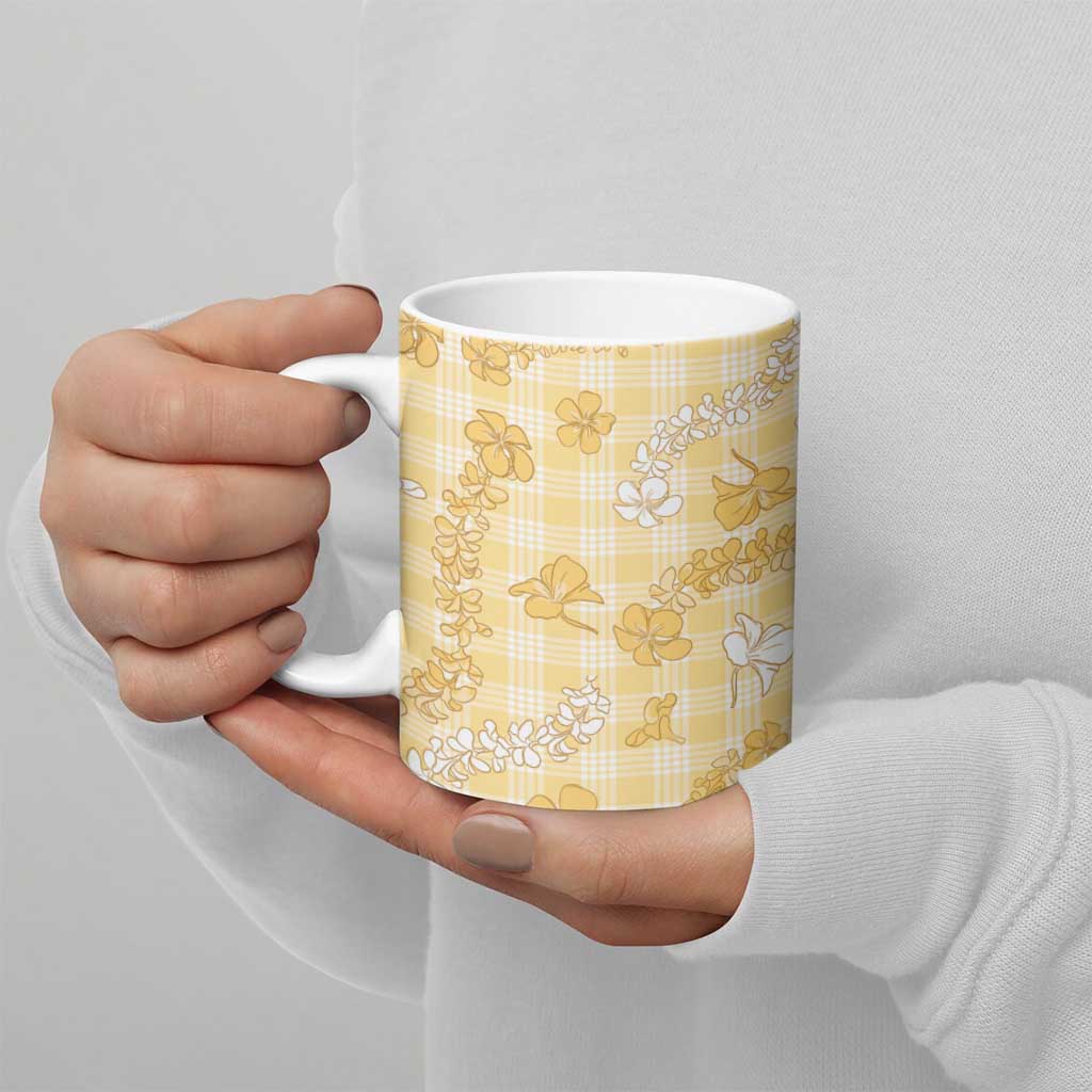 Melemele Aloha Hawaii Ceramic Mug Plumeria Lei With Palaka Motif - Polynesian Pride