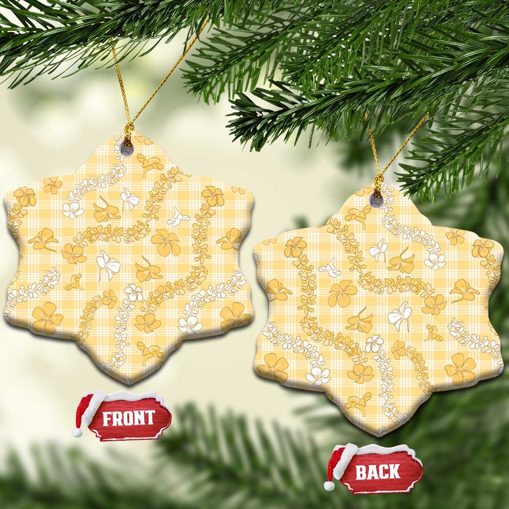 Melemele Aloha Hawaii Ceramic Ornament Plumeria Lei With Palaka Motif - Polynesian Pride