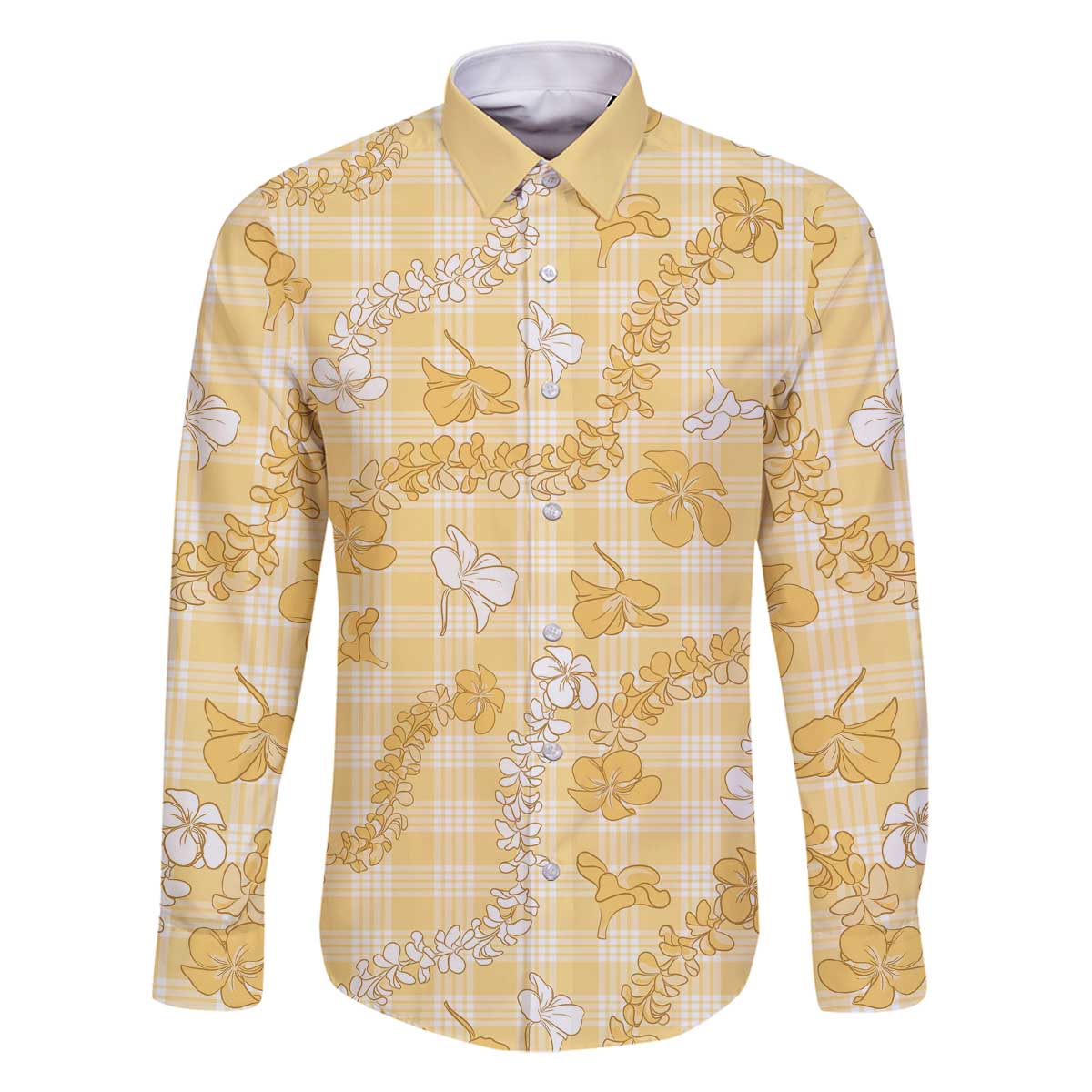 Melemele Aloha Hawaii Family Matching Off The Shoulder Long Sleeve Dress and Hawaiian Shirt Plumeria Lei With Palaka Motif - Polynesian Pride