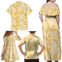 Melemele Aloha Hawaii Family Matching Off Shoulder Maxi Dress and Hawaiian Shirt Plumeria Lei With Palaka Motif - Polynesian Pride