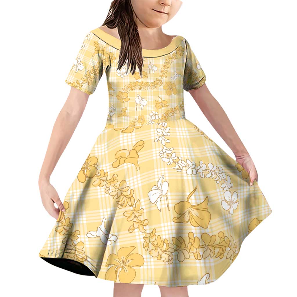 Melemele Aloha Hawaii Family Matching Off Shoulder Short Dress and Hawaiian Shirt Plumeria Lei With Palaka Motif - Polynesian Pride