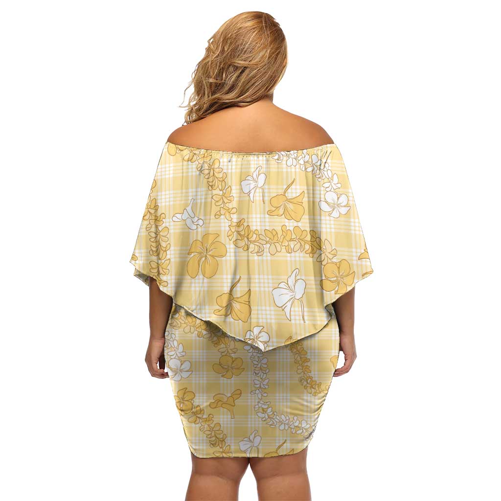 Melemele Aloha Hawaii Family Matching Off Shoulder Short Dress and Hawaiian Shirt Plumeria Lei With Palaka Motif - Polynesian Pride