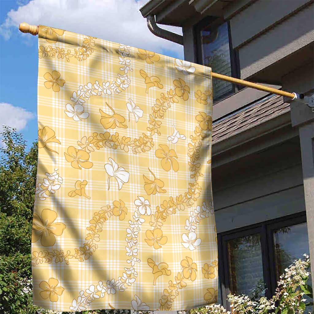 Melemele Aloha Hawaii Garden Flag Plumeria Lei With Palaka Motif - Polynesian Pride