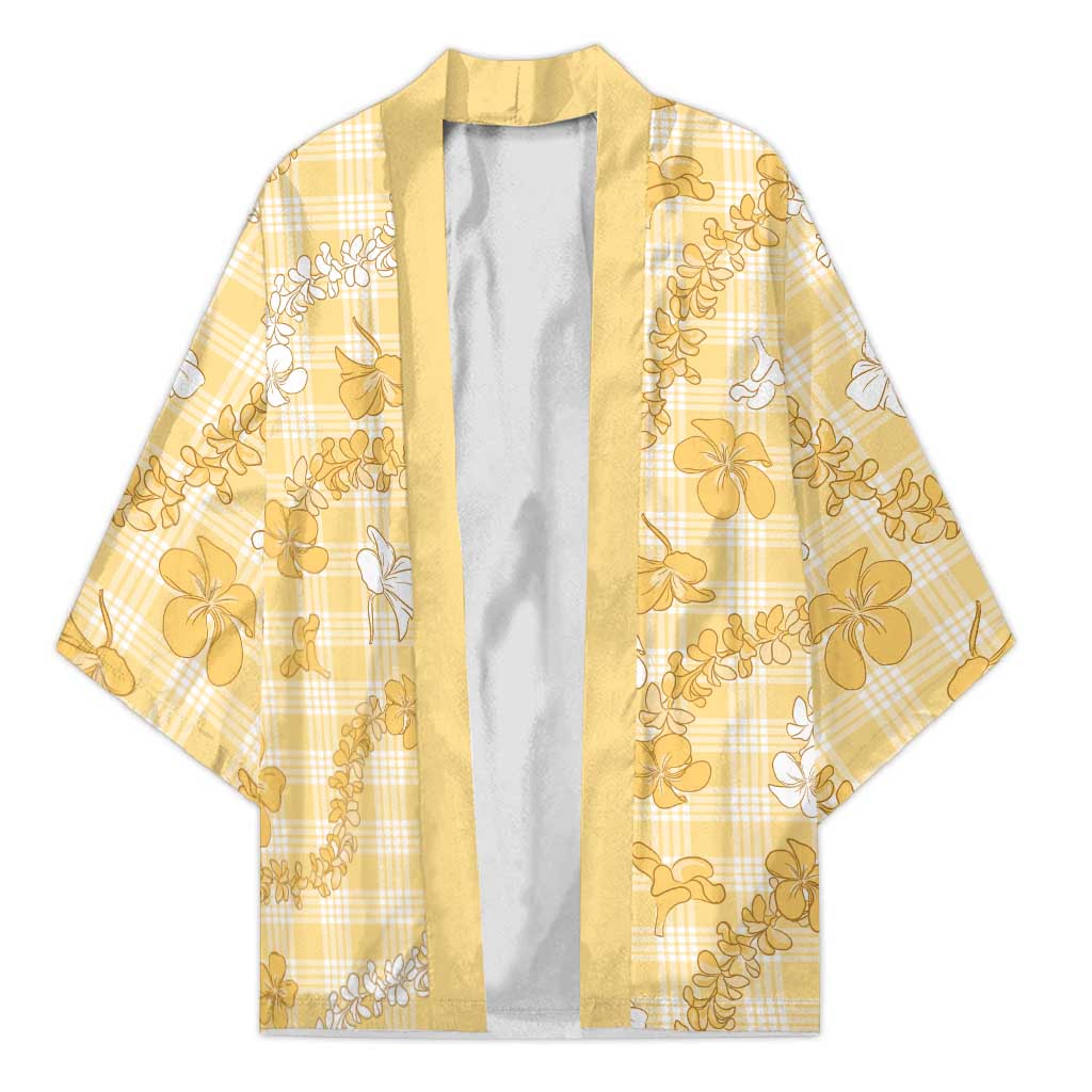 Melemele Aloha Hawaii Kimono Plumeria Lei With Palaka Motif LT14 Unisex Yellow - Polynesian Pride